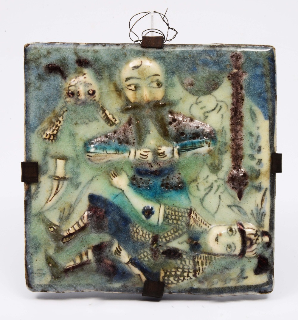Lot 387 - A PERSIAN TURQUOISE GLAZE CERAMIC TILE