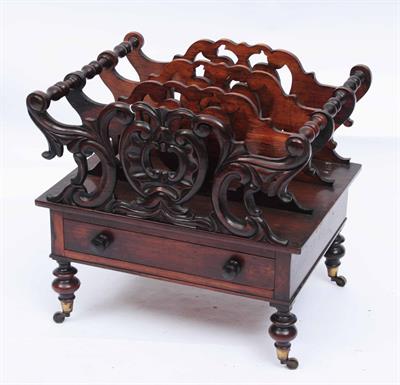 Lot 121 - A VICTORIAN ROSEWOOD MUSIC CANTERBURY