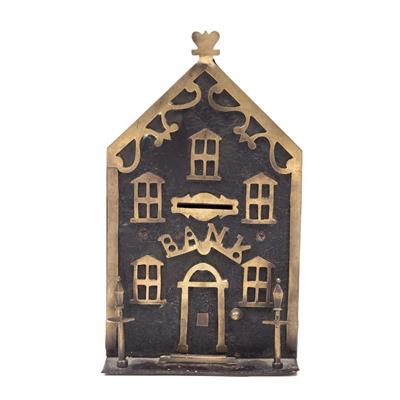 Lot 8 - A 19TH CENTURY YORKSHIRE BANK IRON AND BRASS MONEY BOX