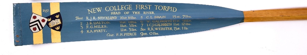 Lot 10 - A NEW COLLEGE OXFORD PAINTED COMMEMORATIVE OAR