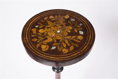 Lot 14 - A DUTCH MAHOGANY AND MARQUETRY INLAID CANDLE STAND