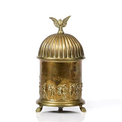 Lot 61 - A 19TH CENTURY BRASS DOMED TOP CANISTER