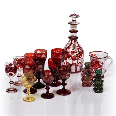 Lot 76 - A COLLECTION OF FIFTEEN PIECES OF BOHEMIAN TYPE COLOURED GLASS