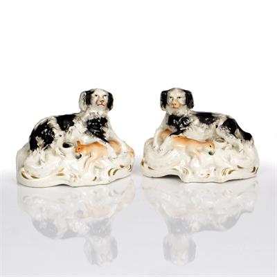 Lot 78 - A PAIR OF VICTORIAN STAFFORDSHIRE QUILL HOLDERS