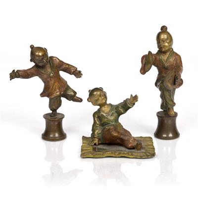 Lot 79 - A GROUP OF THREE COLD PAINTED BRONZE MINIATURE FIGURES