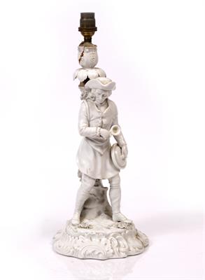 Lot 87 - A CONTINENTAL WHITE GLAZED PORCELAIN TABLE LAMP