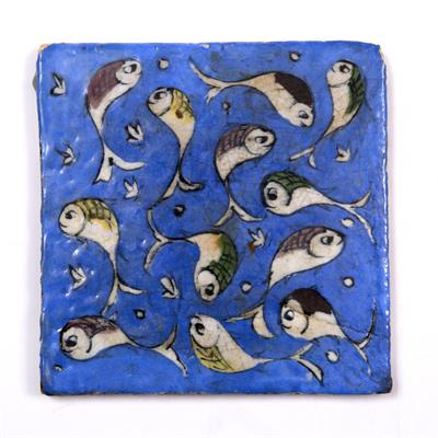 Lot 222 - A PERSIAN BLUE GLAZE SQUARE LARGE TILE