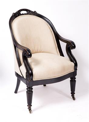 Lot 242 - AN EARLY VICTORIAN EBONISED LIBRARY CHAIR