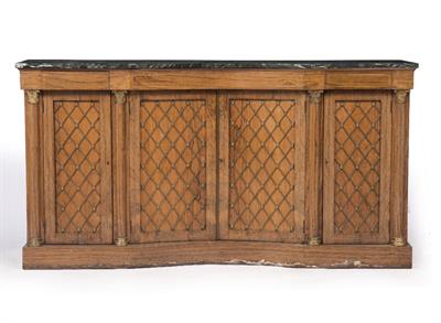 Lot 254 - A REGENCY STYLE ROSEWOOD AND BRASS INLAID SIDE CABINET