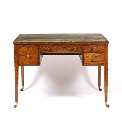 Lot 304 - A REGENCY STYLE OAK RECTANGULAR KNEEHOLE WRITING DESK