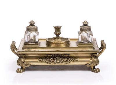 Lot 323 - A REGENCY GILT BRASS RECTANGULAR DESK STAND