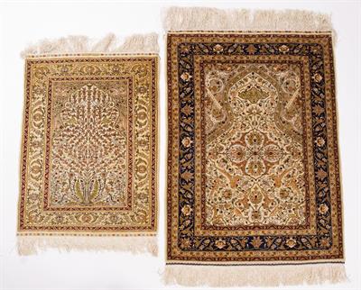 Lot 353 - TWO TURKISH HEREKE SILK PRAYER RUGS