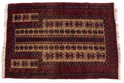 Lot 371 - A BELOUCH CAMEL GROUND PRAYER RUG