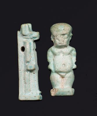 Lot 410 - AN ANCIENT EGYPTIAN FAIENCE FUNERARY AMULET