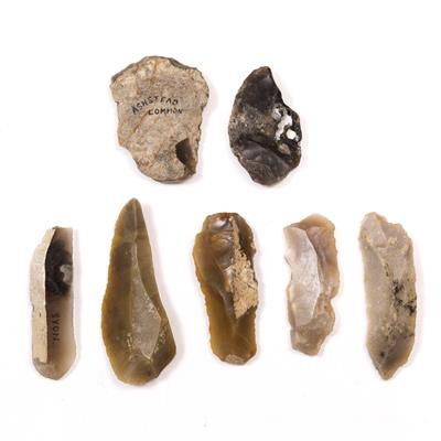 Lot 421 - SEVEN BRITISH NEOLITHIC FLINT SCRAPERS OR KNIVES