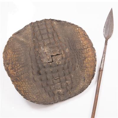 Lot 466 - A SUDANESE CROCODILE SKIN SHIELD