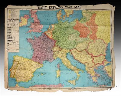 Lot 725 - Daily Express WAR MAP OF EUROPE. Daily Express Publications. fold out colour map. wear to edges and