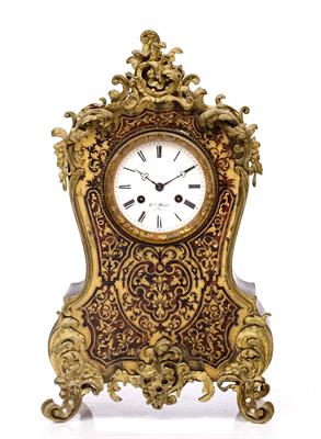 Lot 23 - A 19TH CENTURY FRENCH BOULLE MANTEL CLOCK