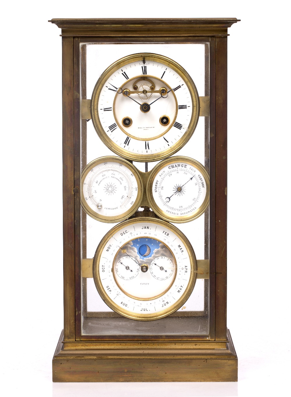 Lot 29 - A 19TH CENTURY FRENCH MULTI DIAL FOUR GLASS MANTEL CLOCK