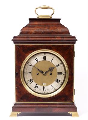 Lot 77 - A GEORGE III BURR WALNUT VENEERED TABLE CLOCK