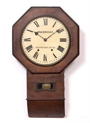 Lot 87 - A LATE 19TH CENTURY AMERICAN WALNUT DROP DIAL WALL CLOCK