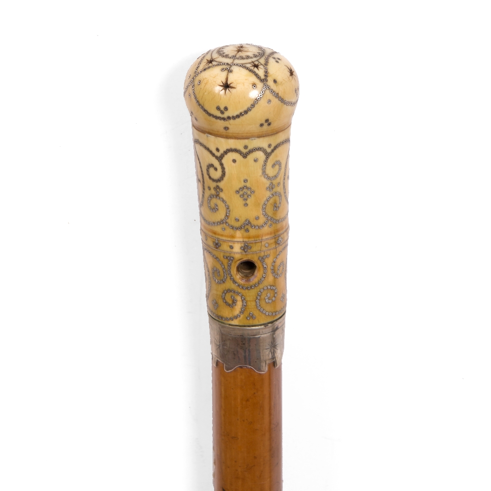 Lot 121 - AN EARLY 18TH CENTURY IVORY AND PIQUÉ COMMANDER HANDLE CANE