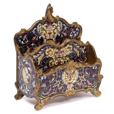 Lot 173 - A LATE 19TH CENTURY FRENCH GILT METAL AND CHAMPLÊVÉ ENAMEL LETTER RACK