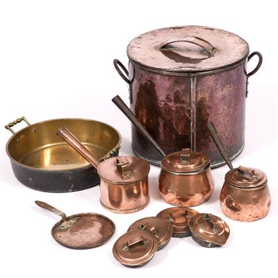 Lot 180 - THREE 19TH CENTURY COPPER SAUCEPANS AND COVERS