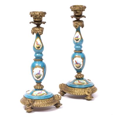 Lot 181 - A PAIR OF 19TH CENTURY FRENCH PORCELAIN AND GILT METAL MOUNTED CANDLESTICKS