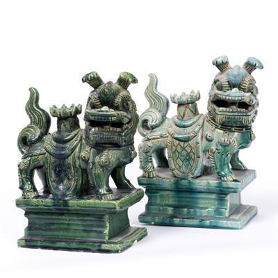 Lot 191 - TWO CHINESE GREEN GLAZED POTTERY ROOF TILES