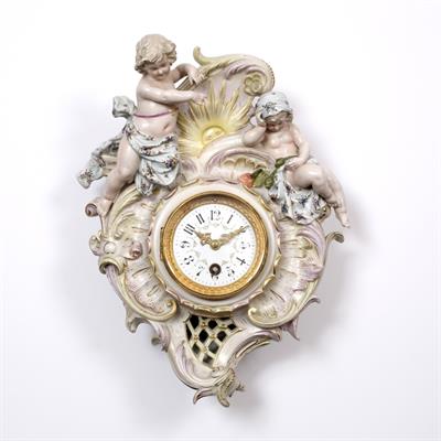 Lot 235 - A LATE 19TH CENTURY DRESDEN PORCELAIN WALL CLOCK