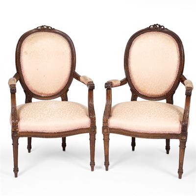 Lot 236 - A SET OF FOUR 19TH CENTURY FRENCH OPEN ARMCHAIRS