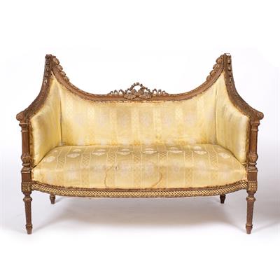 Lot 238 - A 19TH CENTURY FRENCH MAHOGANY AND GILT CANAPÉ