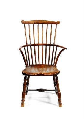 Lot 1 - A GEORGE III YEW AND ELM COMB BACK GOLDSMITH TYPE WINDSOR ARMCHAIR c.1750