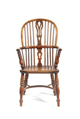 Lot 4 - A MID 19TH CENTURY LINCOLNSHIRE YEW AND ELM WINDSOR ARMCHAIR