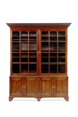 Lot 21 - A GEORGE III MAHOGANY LIBRARY BOOKCASE with moulded dentil cornice and two glazed doors