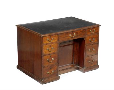 Lot 23 - A GEORGE III MAHOGANY PARTNERS DESK with leather inset top having nine drawers to one side around a