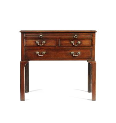 Lot 32 - A GEORGE III MAHOGANY SIDE TABLE with brushing slide above two short and one long cockbeaded drawers