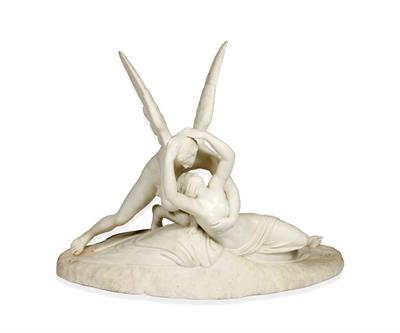 Lot 76 - A 19TH CENTURY CONTINENTAL MARBLE SCULPTURE of Cupid and Psyche