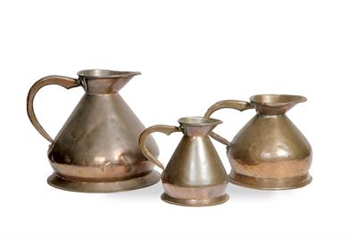 Lot 81 - A MATCHED GRADUATED SET OF THREE 19TH CENTURY COPPER LIQUID MEASURES