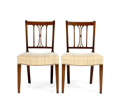 Lot 91 - A SET OF TWELVE EARLY GEORGE III MAHOGANY DINING CHAIRS with satinwood banded top rails