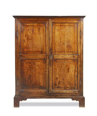 Lot 109 - AN 18TH CENTURY FRUITWOOD CUPBOARD with twin panelled doors and panelled sides