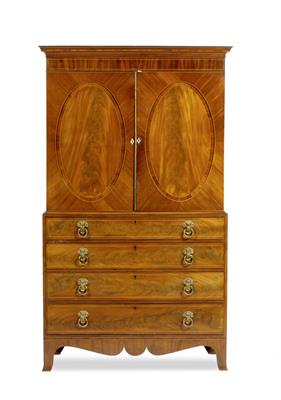 Lot 117 - A GEORGE III MAHOGANY LINEN PRESS