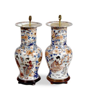 Lot 143 - A PAIR OF JAPANESE IMARI LARGE BALUSTER VASES