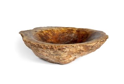 Lot 154 - A CONTEMPORARY TURNED BURR WOOD BOWL with rough burr surface to the outside