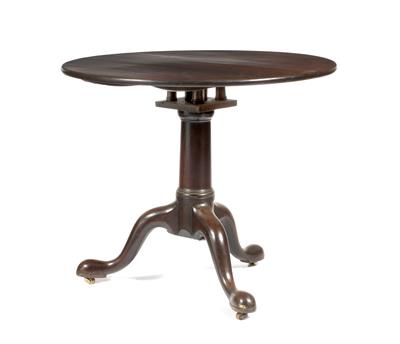 Lot 166 - A GEORGE III MAHOGANY TILT TOP CIRCULAR OCCASIONAL TABLE with bird cage support and turned column on