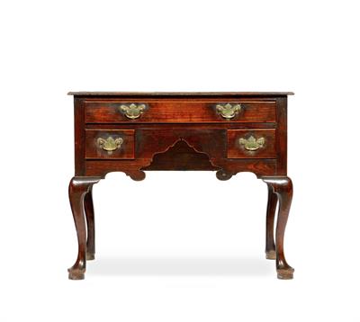 Lot 176 - AN EARLY 18TH CENTURY RED WALNUT LOW BOY with single long drawer and two short drawers either side o