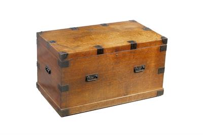 Lot 190 - A 19TH CENTURY OAK AND METAL BOUND CHEST