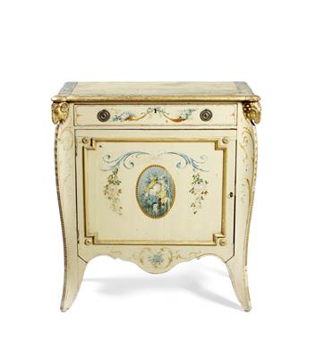 Lot 205 - A CREAM PAINTED SIDE CABINET with single drawer above a cupboard door