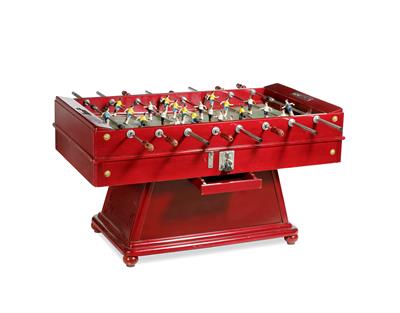 Lot 221 - A RED STAINED WOODEN TABLE FOOTBALL TABLE with painted metal players